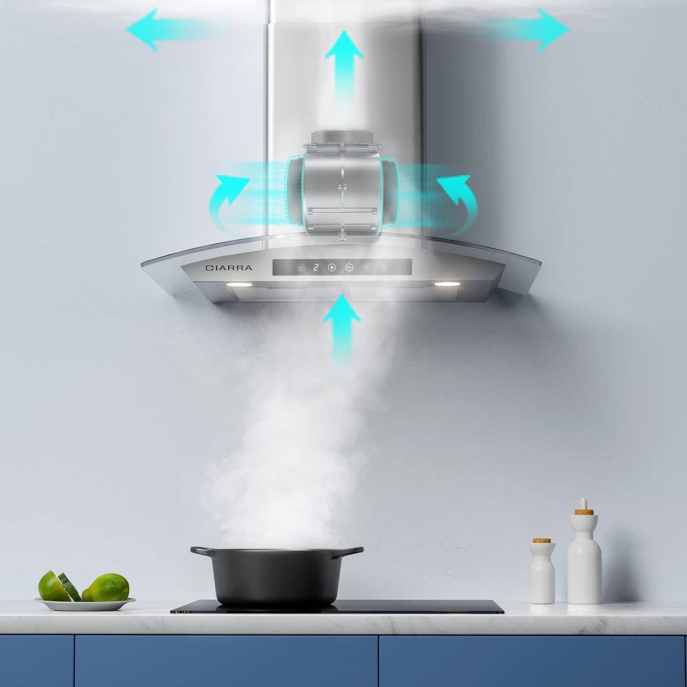 30" Stainless Steel Convertible Wall Mounted Range Hood with Touch Pad Control