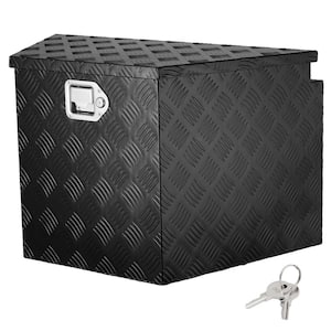 Trailer Tongue Box 29 in. L Aluminum Alloy Diamond Plate Truck Tool Box with Lock and Keys for Pickup, Truck RV, Black