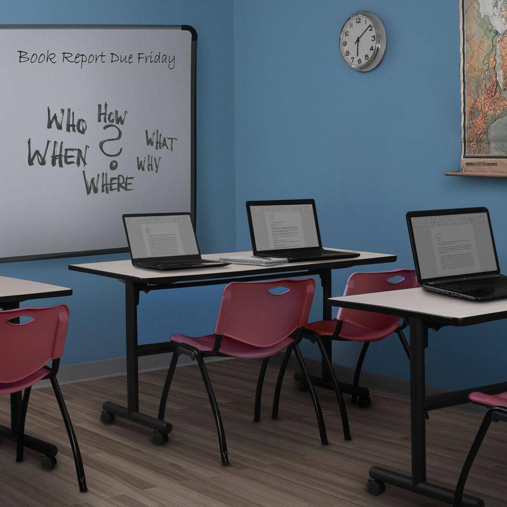 Kobe 72 in x 24 in. Maple Flip-Top Training Nesting Table Desk, 2 M Stack Chairs-Burgundy price history on PriceWatchPro