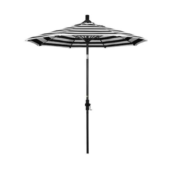 California Umbrella 7.5 ft. Matted Black Aluminum Market Patio Umbrella Fiberglass Ribs and Collar Tilt in Cabana Classic Sunbrella