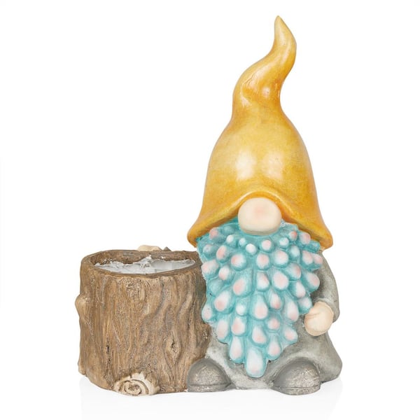 16 in. Gnome with Yellow Hat Ceramic Planter with Drainage Hole, MGO