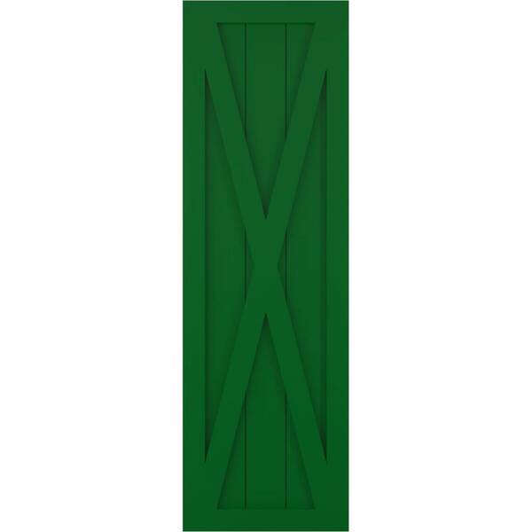 Ekena Millwork 15 in. x 48 in. True Fit PVC Single X-Board Farmhouse Fixed Mount Board and Batten Shutters Pair in Viridian Green
