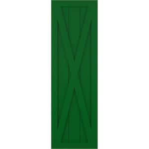 15 in. x 49 in. True Fit PVC Single X-Board Farmhouse Fixed Mount Board and Batten Shutters Pair in Viridian Green