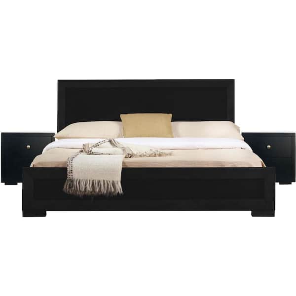 HomeRoots Valerie 63 in. W Black Queen Non-Upholstered Wood Frame Platform Bed
