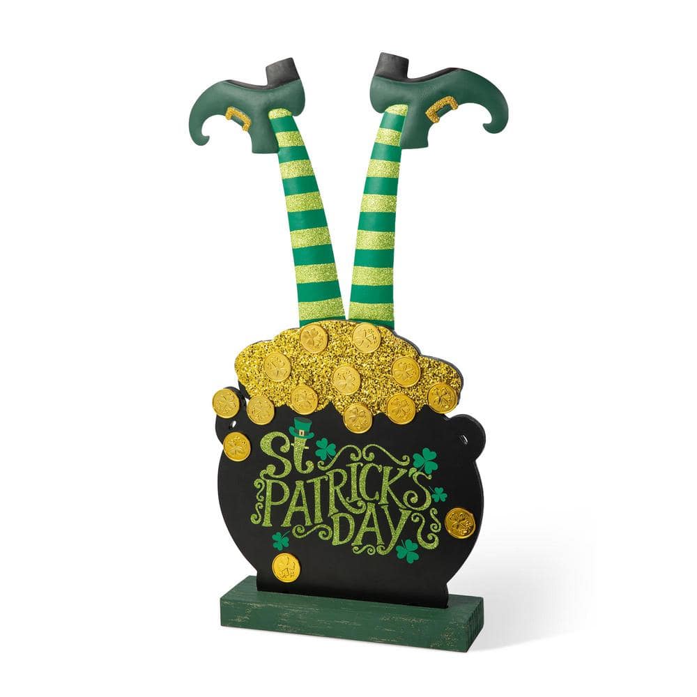 24 in. Wooden St. Patrick's Leprechaun Pot of Gold Porch Decor(KD) price history on PriceWatchPro