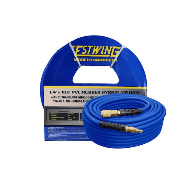 1/4 in. x 100 ft. PVC/Rubber Hybrid Air Hose with Brass Fittings