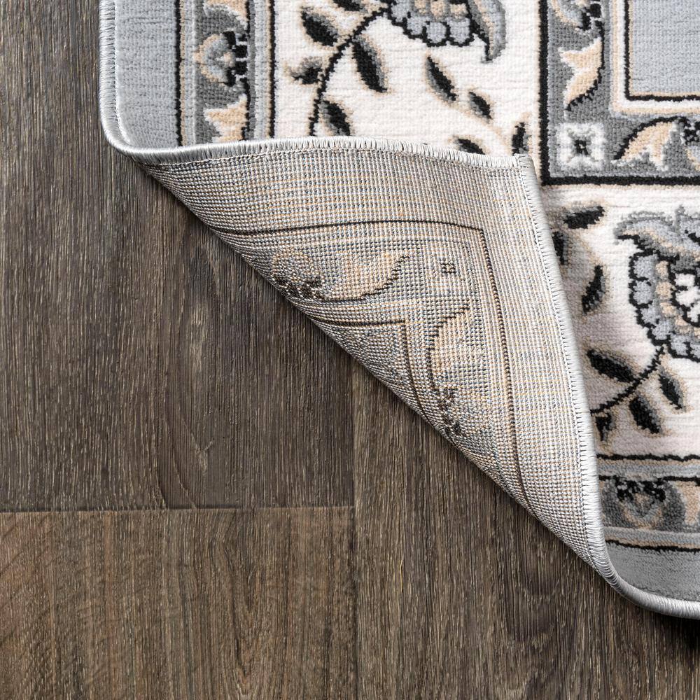 Light Gray and Cream Synthetic Persian Style Area Rug