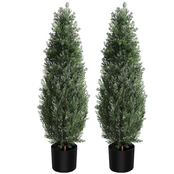 Artificial Cedar Topiary Tree, 36.2 in. Tall, Set of 2 – Potted Faux Evergreen Plant for Indoor and Outdoor Use