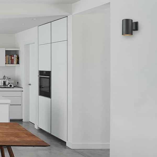 1-Light Black Aluminum Outdoor Cylinder Wall Lantern Sconce