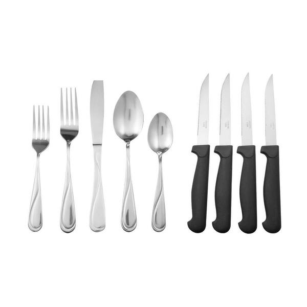 16 Pcs Stainless Steel 18.0 Camping Cutlery For 4 Person Black 