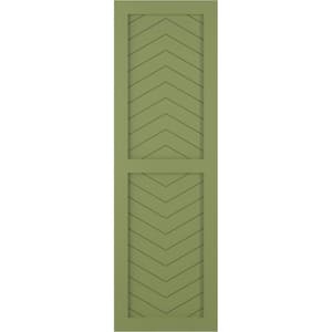 12 in. x 45 in. PVC True Fit Two Panel Chevron Modern Style Fixed Mount Flat Panel Shutters Pair in Moss Green