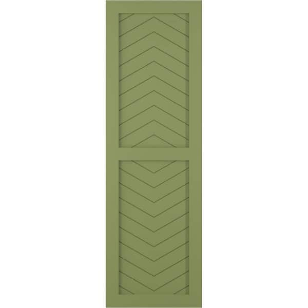 Ekena Millwork 15 inchw x 57 inchh True Fit PVC Two Panel Chevron Modern Style Fixed Mount Shutters, Moss Green (Per Pair - Hardware Not Included)