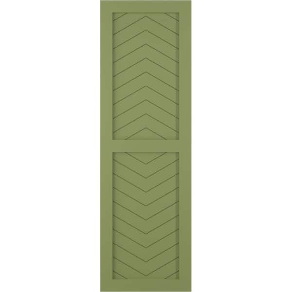 Ekena Millwork 15 in. x 50 in. PVC True Fit Two Panel Chevron Modern Style Fixed Mount Flat Panel Shutters Pair in Moss Green