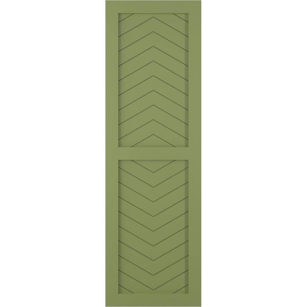 15 in. x 62 in. Flat Panel True Fit PVC Two Panel Chevron Modern Style Fixed Mount Shutters Pair in Moss Green price history on PriceWatchPro