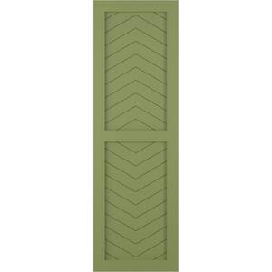 15 in. x 65 in. PVC True Fit Two Panel Chevron Modern Style Fixed Mount Flat Panel Shutters Pair in Moss Green