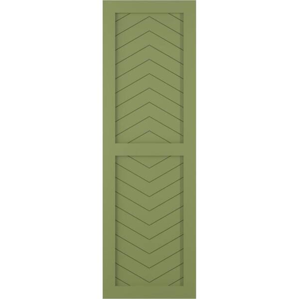 Ekena Millwork True Fit 18 in. x 30 in. Flat Panel PVC Two Panel Chevron Modern Style Fixed Mount Shutters Pair in Moss Green