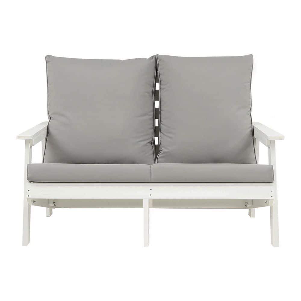 White Plastic Outdoor Loveseat with Grey Cushion price history on PriceWatchPro