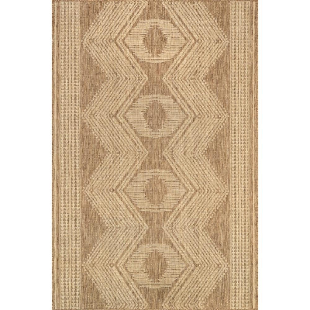nuLOOM Light Brown 9.6 ft. x 12 ft. Iris Totem Flatweave Outdoor Area ...