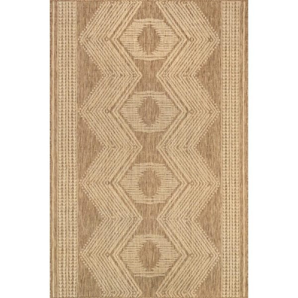 Light Brown 9.6 ft. x 12 ft. Iris Totem Flatweave Outdoor Area Rug
