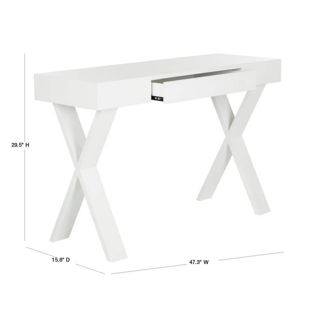 White Lacquer One Drawer Vanity Desk