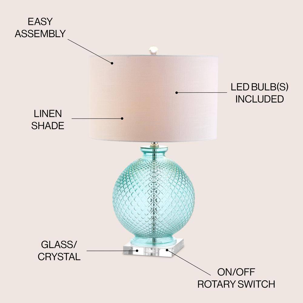 Aqua Glass and Crystal 26" Table Lamp with White Shade