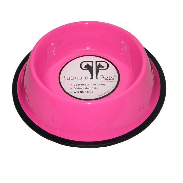 Platinum Pets 3 Cup Stainless Steel Embossed Non-Tip Dog Bowl in Pink
