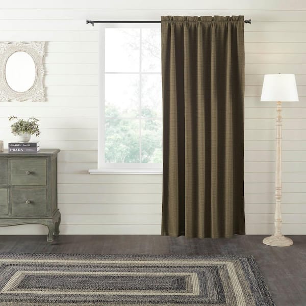 VHC BRANDS Tea Cabin Moss Green Navy Plaid 50 in. W x 84 in. L Blackout Curtain