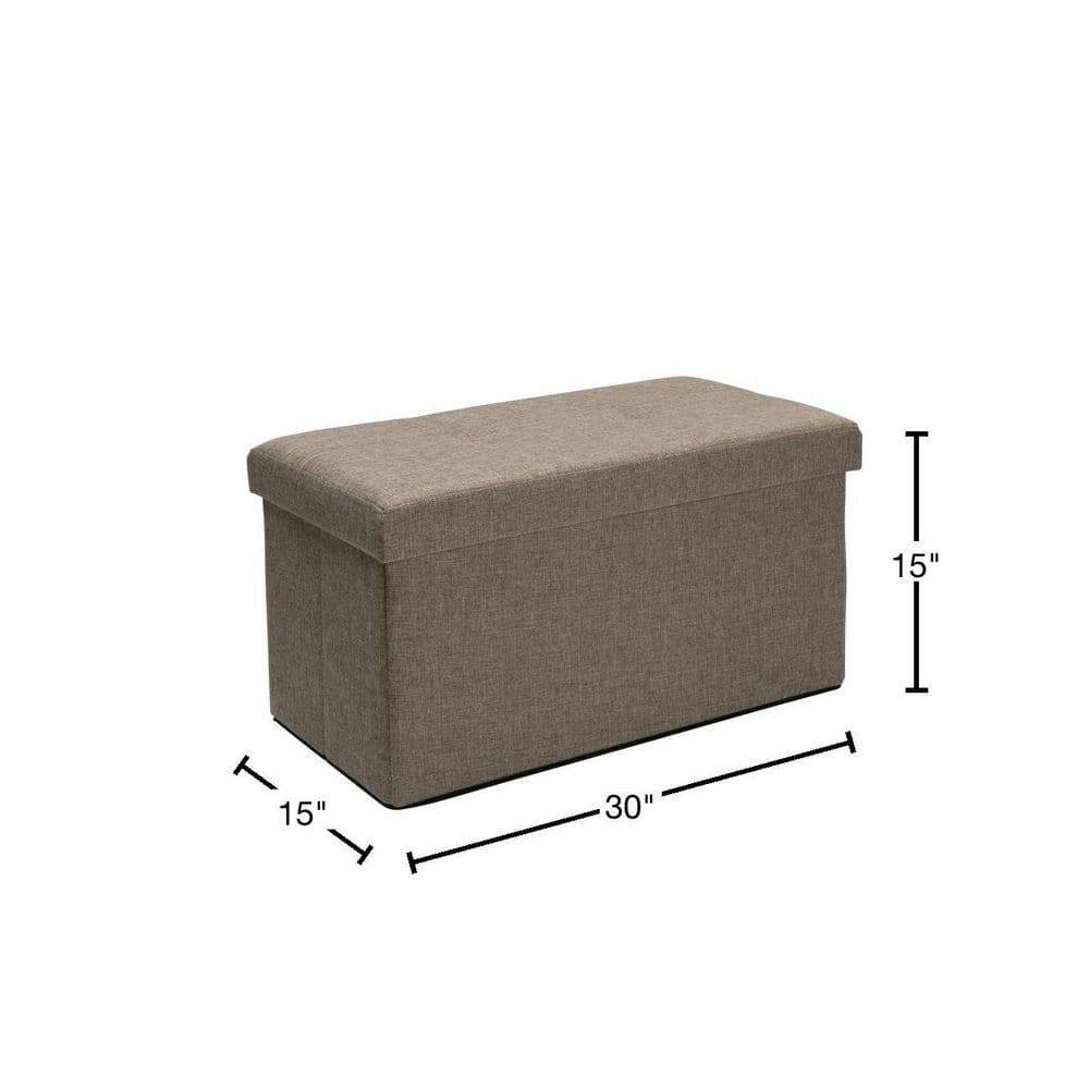 Simplify Beige Faux Linen Double Folding Storage Ottoman