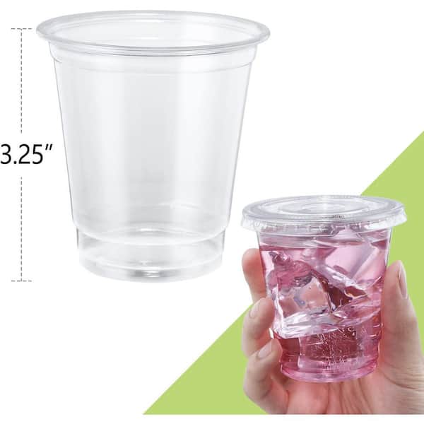 LAIFUCAM Portion Cup 8 oz Clear Plastic Disposable Cups with Lids Food Grade Cold Drink Storage Containers 100 Pack