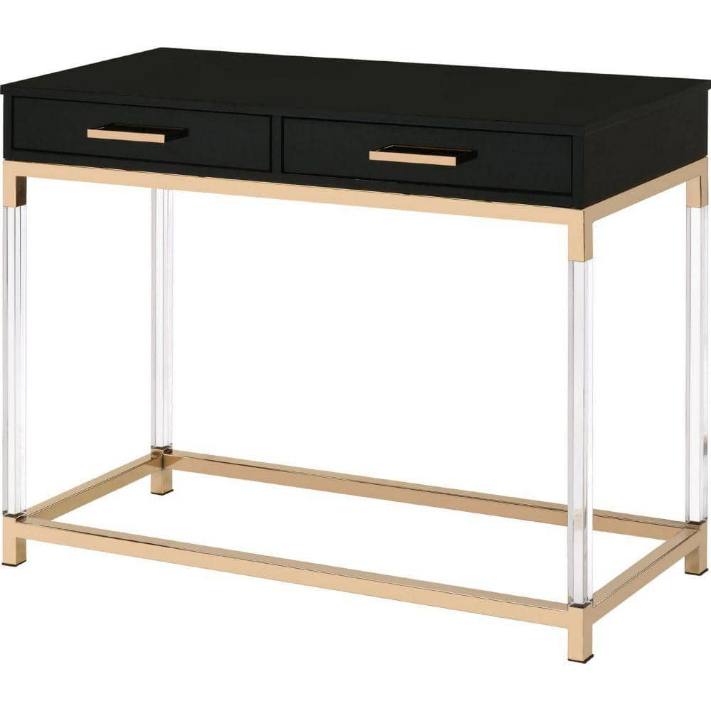 Benjara 38 In. Black And Gold Rectangle Wood Top Console Table With ...