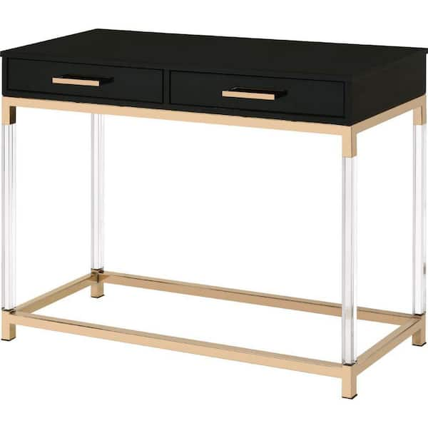 Benjara 38 in. Black and Gold Rectangle Wood Top Console Table with ...