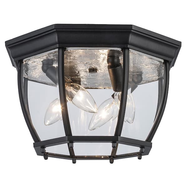 Bel Air Lighting Angelus 13 in. 4-Light Black Outdoor Flush Mount Ceiling Light Fixture with Clear Glass
