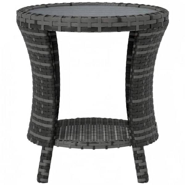 Gray Outdoor Wicker Side Table Patio Side Tables for Outside, Rattan ...