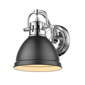 Duncan Collection Chrome 1-Light Bath Sconce Light with Matte Black Shade