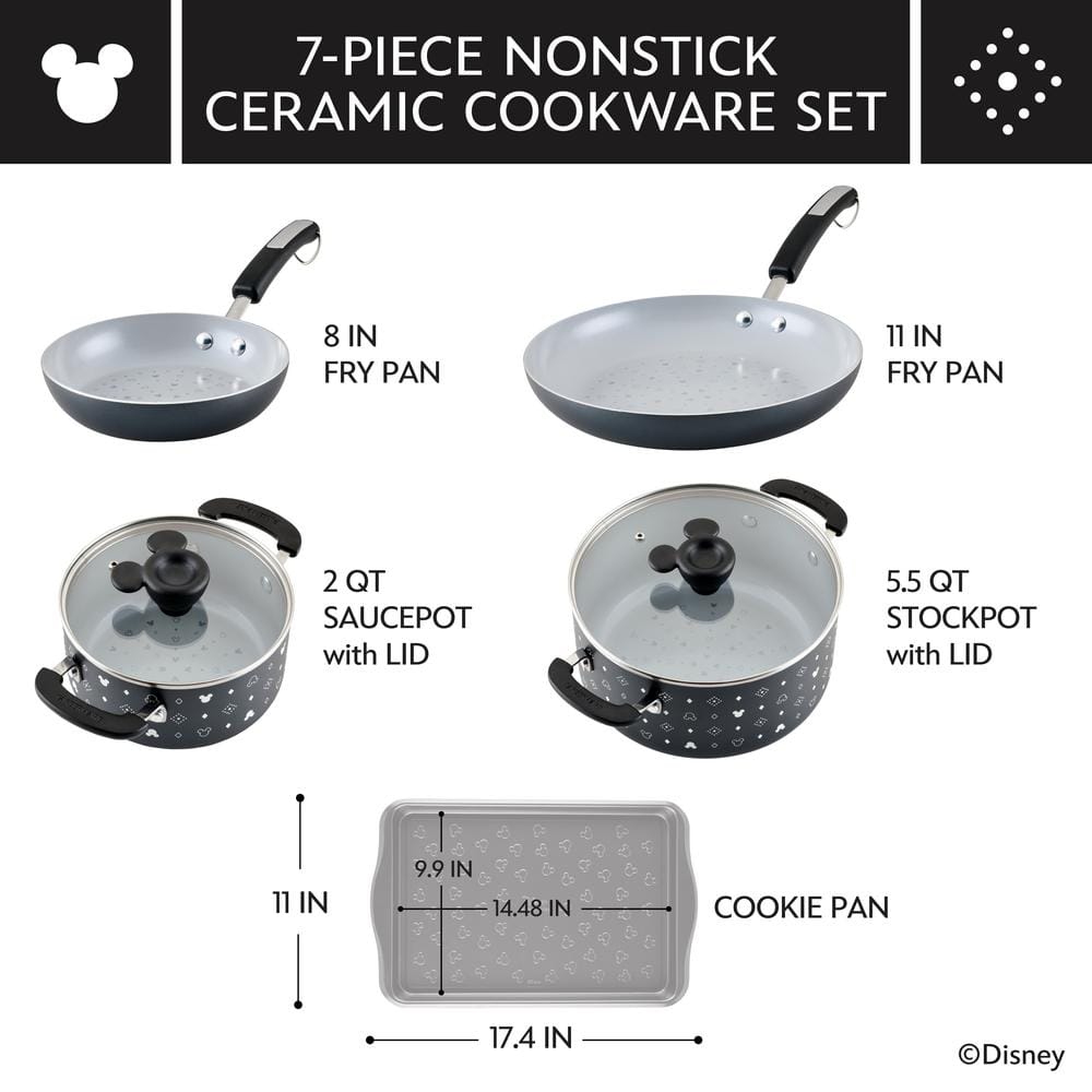 Disney 7-Piece Aluminum Nonstick Cookware Set in Black - thumbnail 2