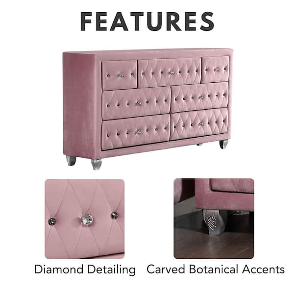 Nesika 7-Drawer Pink Dresser (36 in. H x 58.5 in. W x 17.5 in. D)
