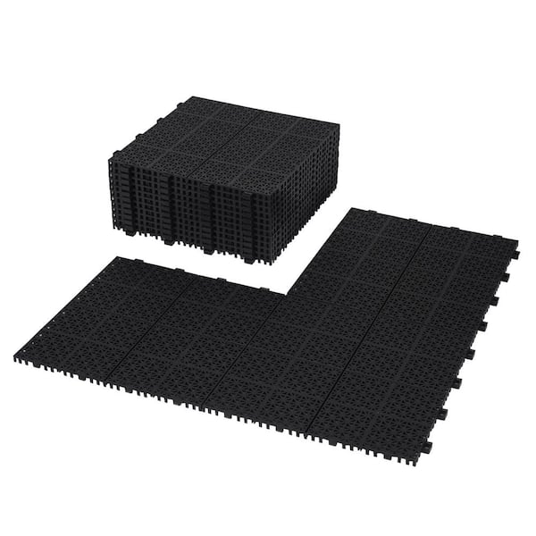 WRIGHTMASTER 1 ft. x 1 ft. Quick Deck PVC Plastic Interlocking Deck Tile in Black Snowflake Grain (60 sq. ft. per Box)
