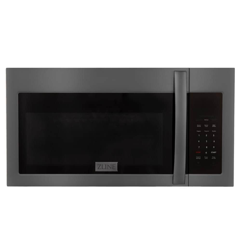ZLINE Kitchen and Bath 30 in. 300 CFM 900-Watt Over the Range Microwave Oven in Black Stainless Steel & Modern Handle