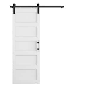 30 in. x 84 in. Classic 5-Plank White MDF Sliding Barn Door with Hardware Kit