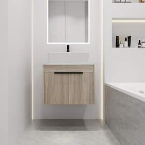 23.6 in. W x 18.9 in. D x 23.6 in. H Wall Mounted Bath Vanity White Oak with Ceramic Top, Soft Close Door, Single Sink