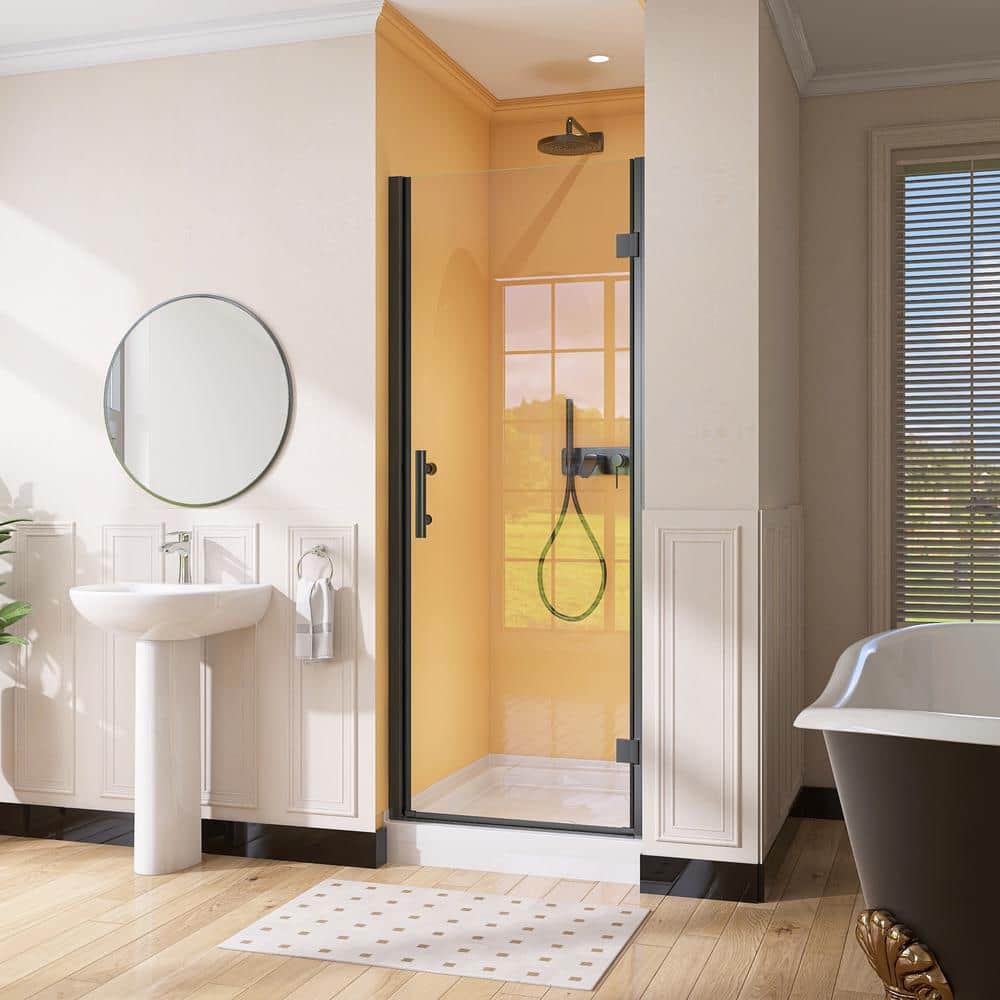 Matte Black Frameless Pivot Shower Door with Clear Tempered Glass