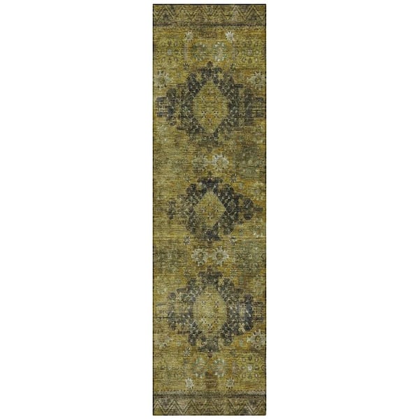 Chantille Machine Washable Indoor/Outdoor Abstract ACN2808 Gold 2 ft. x 7 ft. Runner Rug