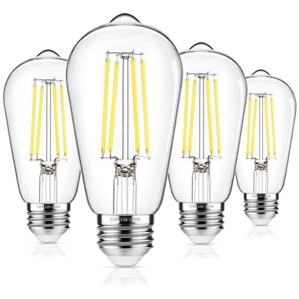 60-Watt Equivalent ST58 Non-Dimmable Vintage Edison LED Light Bulbs 5000K Daylight White, 850 Lumens, 4-Pack