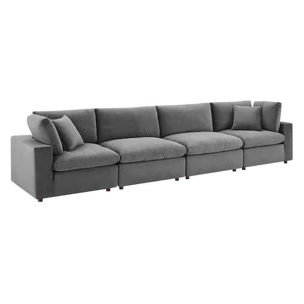 MODWAY Commix Down Filled Overstuffed Performance Velvet 4-Seater Sofa in Gray