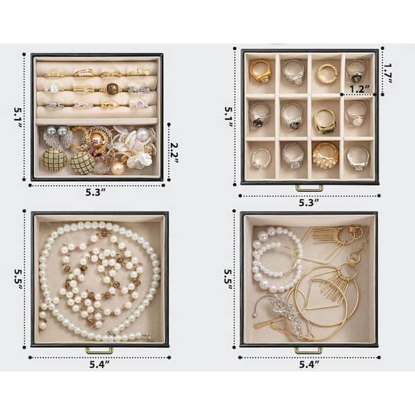 4-Tier Jewelry Box Faux Leather Jewelry Storage Organizer with 3