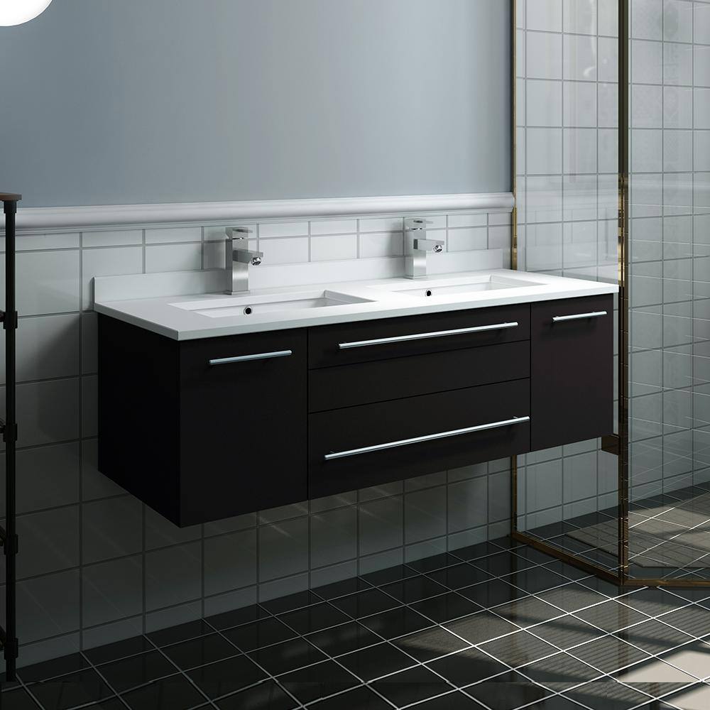 Espresso 48" Wall-Mount Double Sink Vanity with Quartz Top