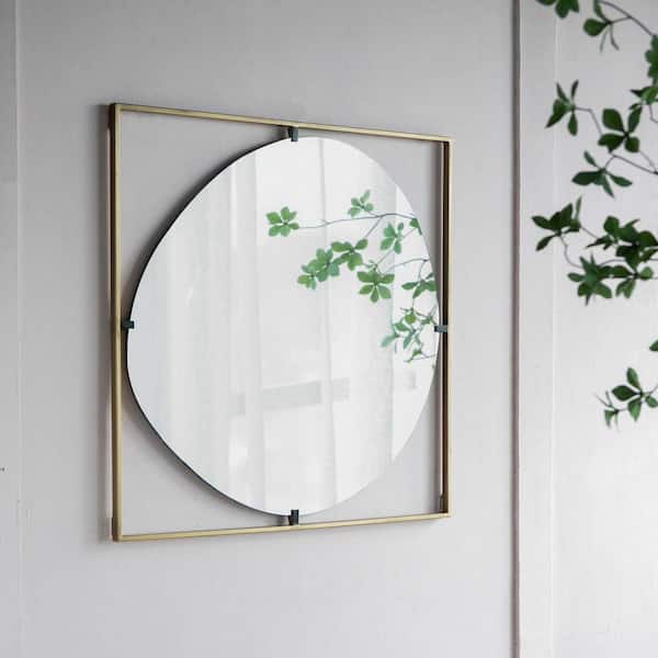 Unbranded 32 in. W x 32 in. H Irregular Wall Mirror, Gold Metal Frame Contemporary Design Wall Decor Mirror