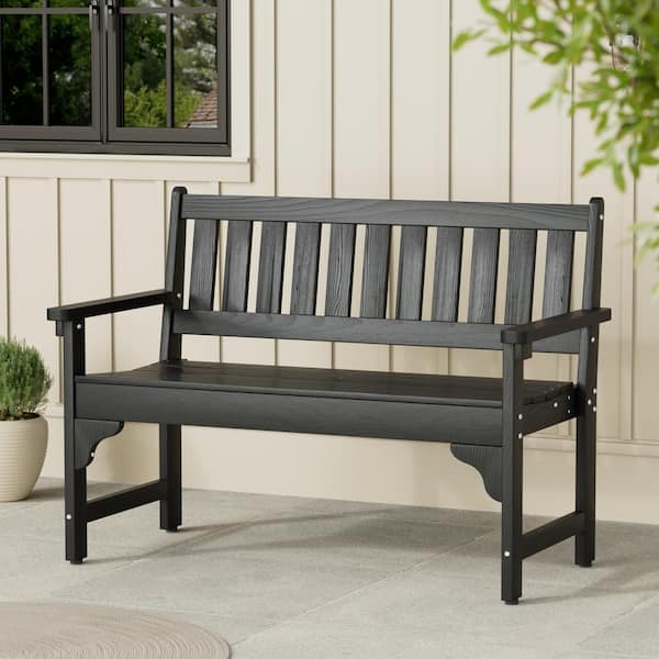 48 in. Wide Black High Quality HDPE Plastic Outdoor Bench