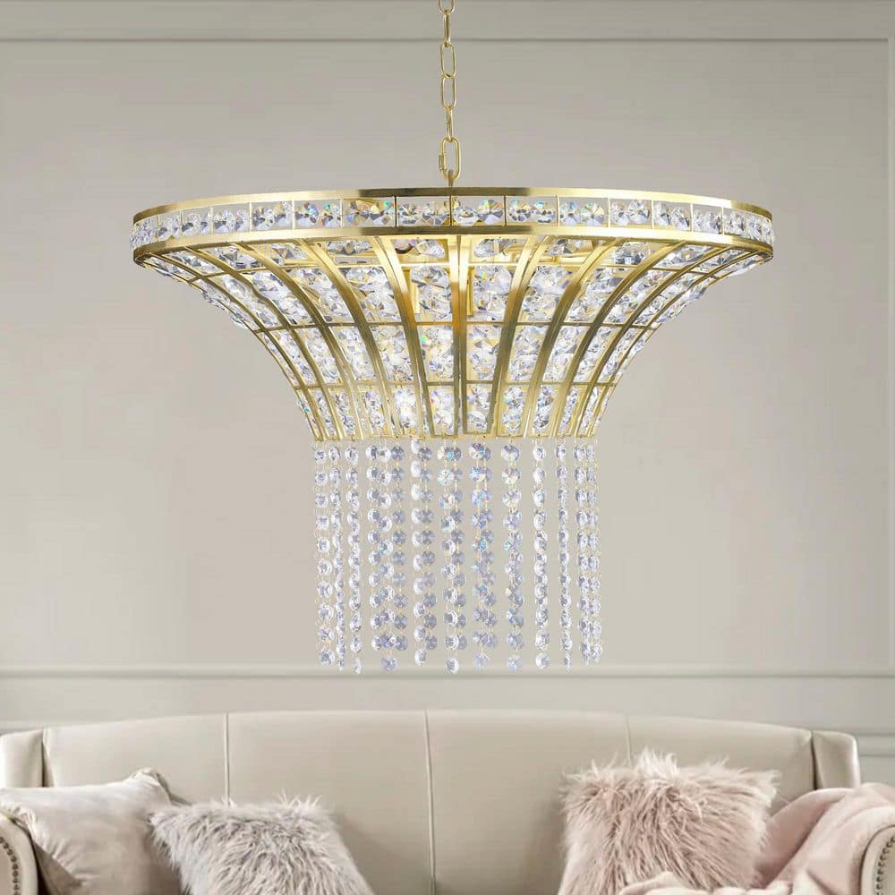 24 in. 8 Lights Modern Crystal Gold Finish Round Chandelier Pendant Light with Cascading Beads price history on PriceWatchPro