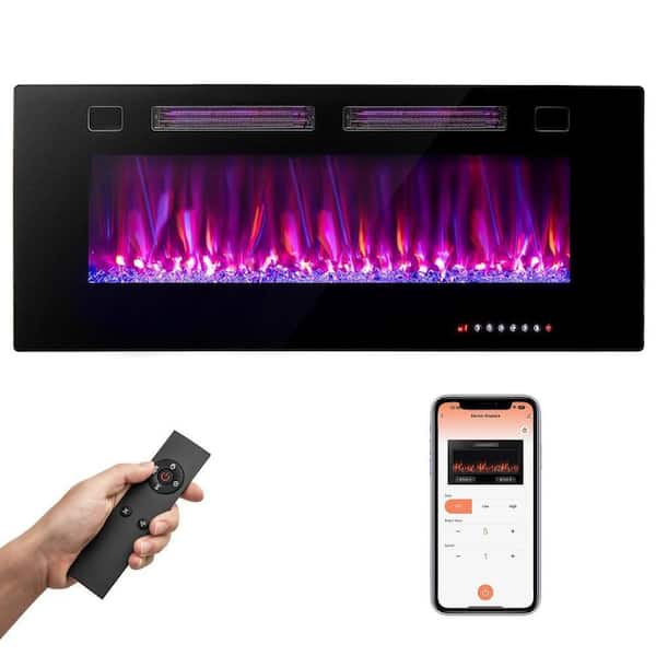 42 Inch Ultra-Thin Electric Fireplace with Decorative Crystals and Smart APP Control-42 inch in Black